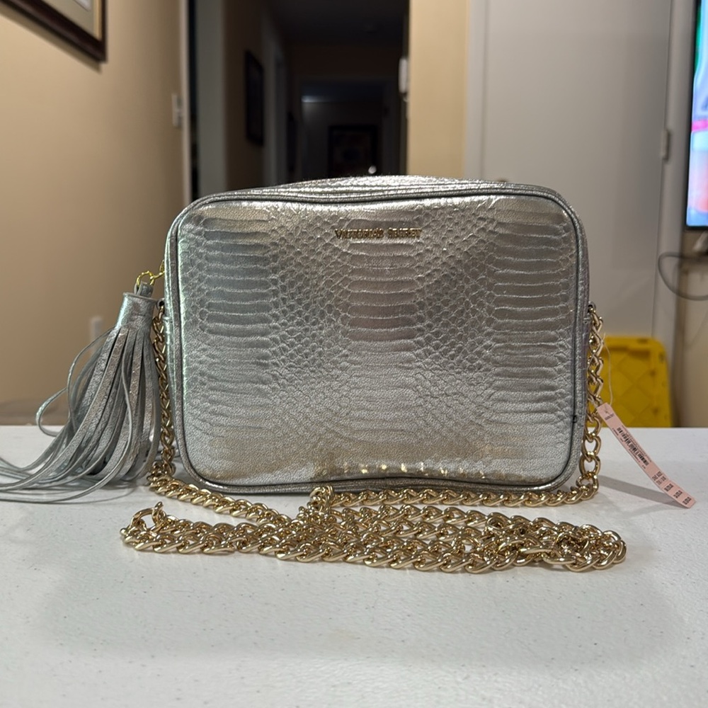 Victoria’s Secret Silver and Gold Crossbody Bag with Tassel NWT